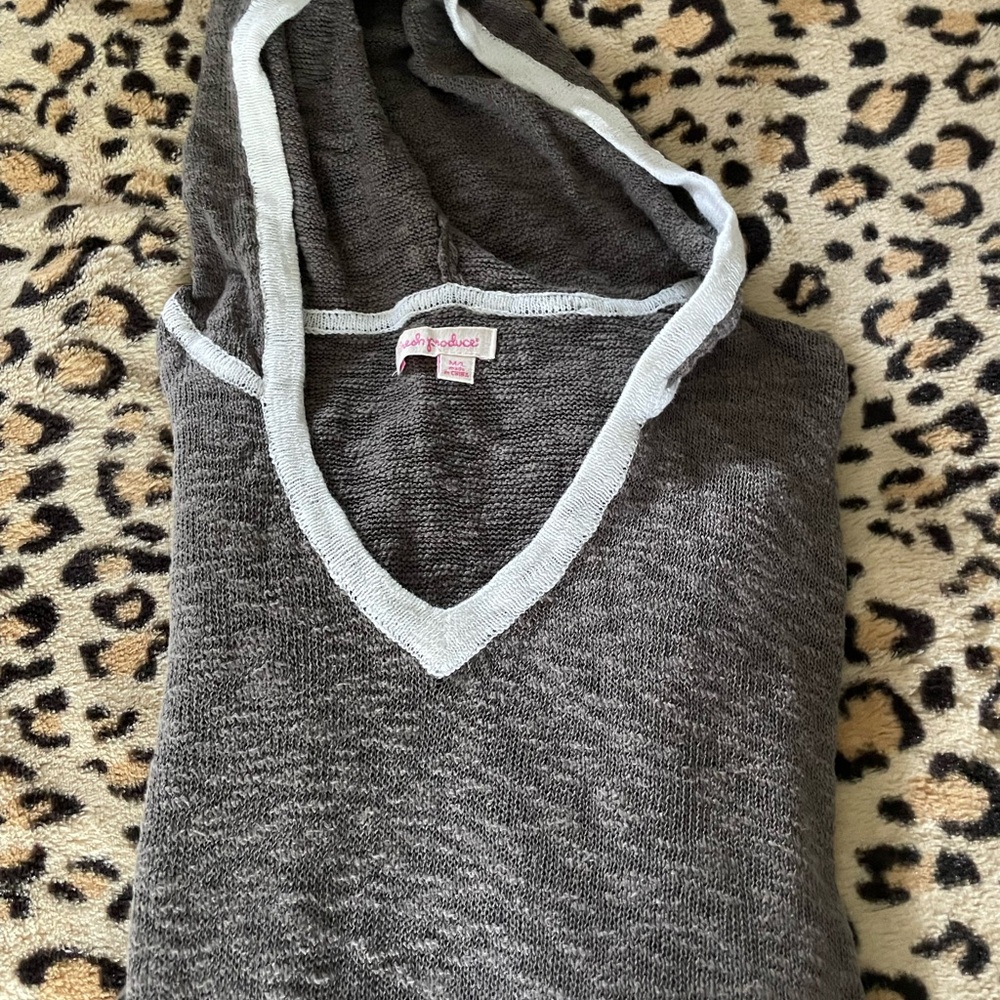 Fresh Produce Los Cabos Gray Brown V-Neck Sweater Pullover Hoodie M/L